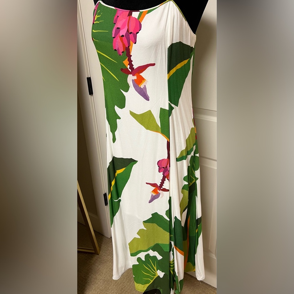FARM Rio White Maxi Dress with Green Leaf & Pink Floral Print